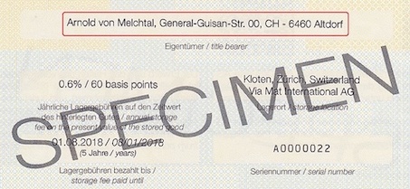 Detail of a negotiable warehouse receipt showing the name of the first owner