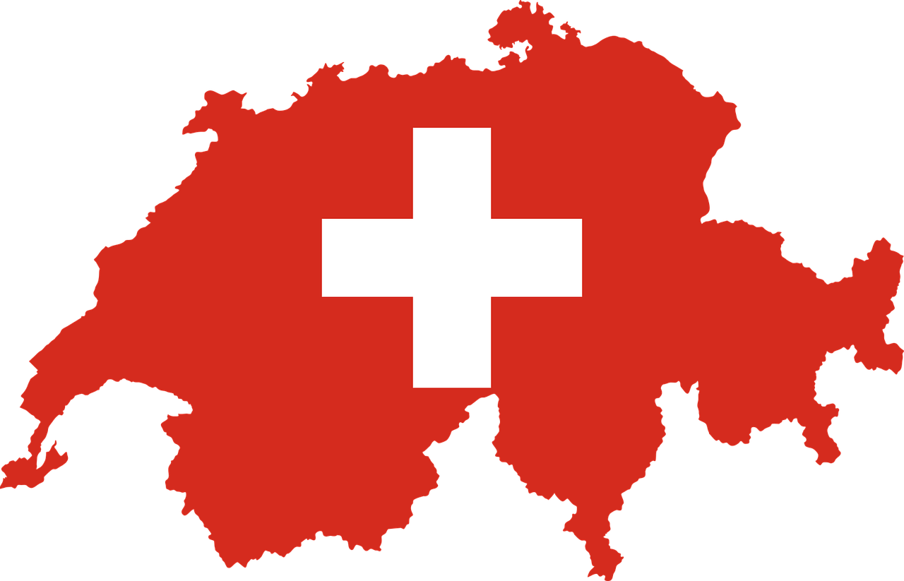 Contour de la Suisse avec croix suisse