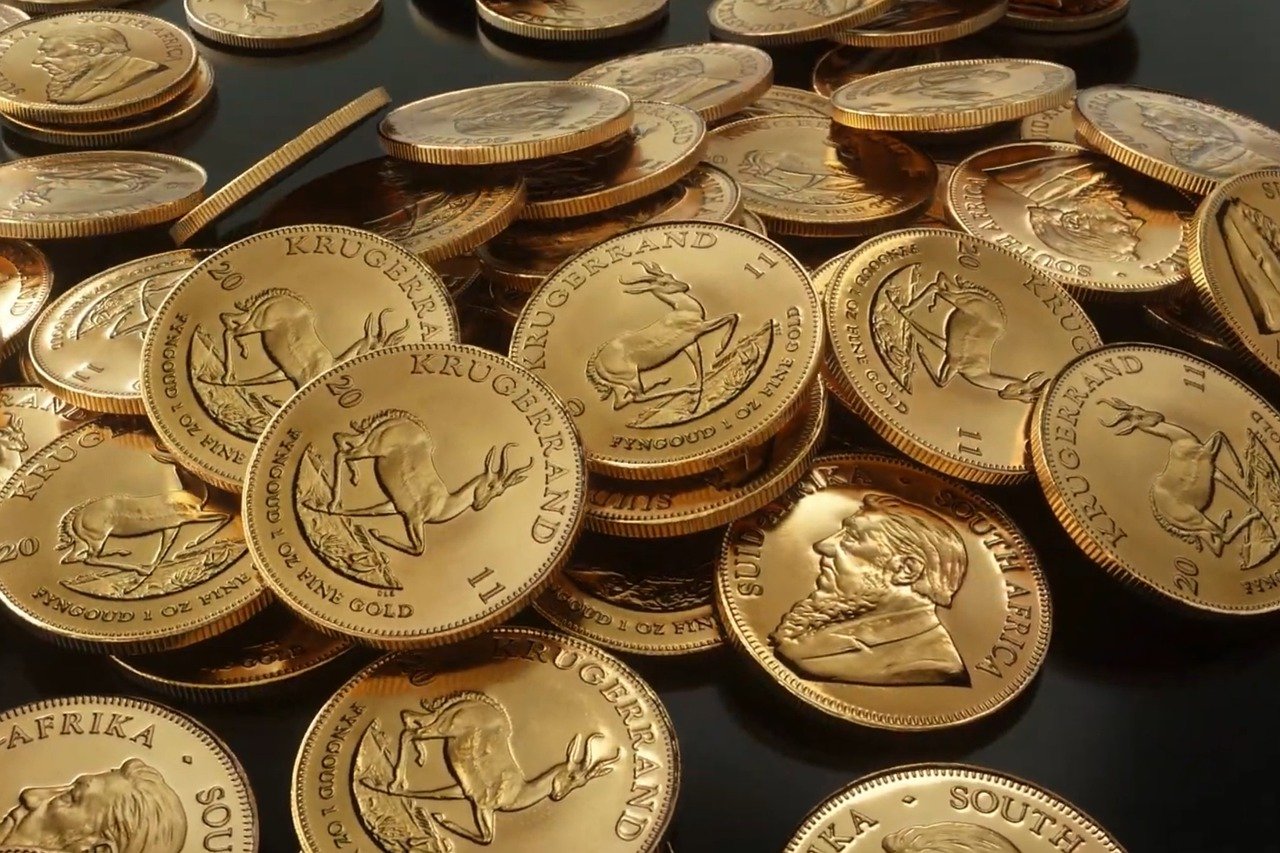 several Kruegerrand gold coins