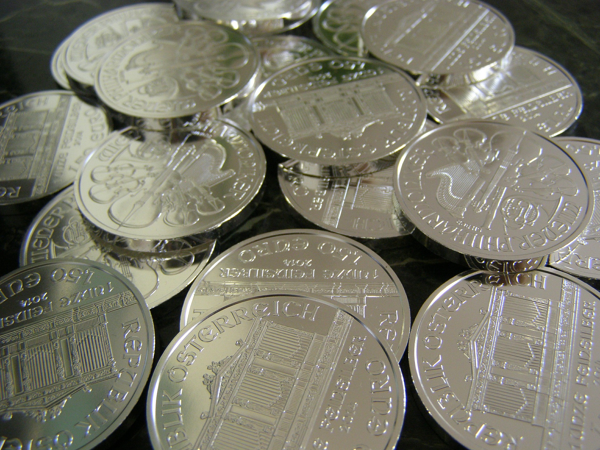 several silver coins Vienna Philharmonic